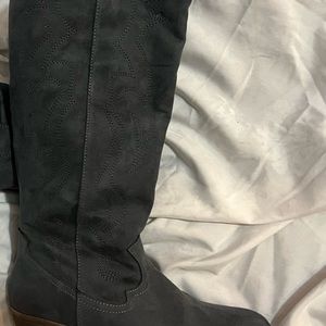 Grey faux suede mid calf boots